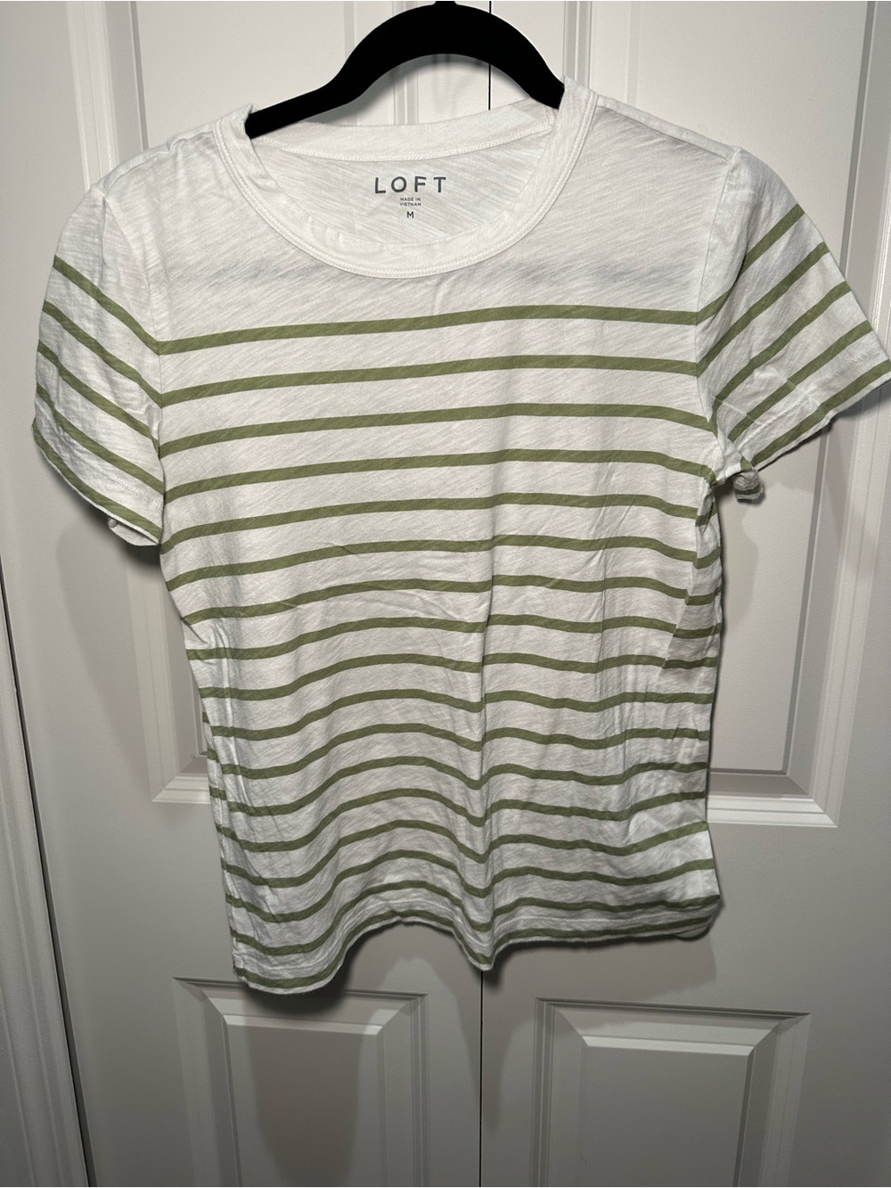 LOFT White Tee with Sage Green Striped 100% Cotton